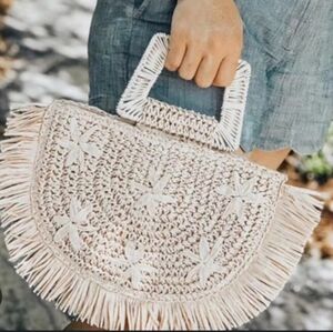 A New Day Cream Woven Clutch with Fringe